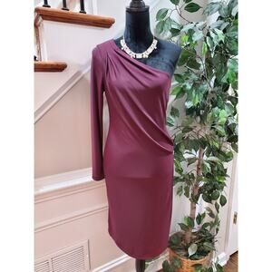 Talbots Women's Maroon Polyester One Shoulder Off Knee Length Dress Size Medium